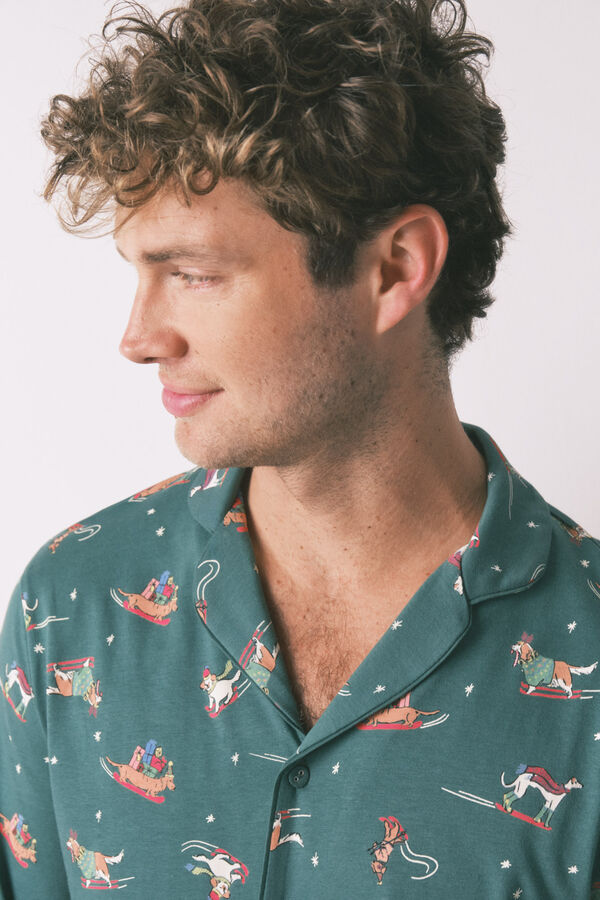 Women'secret Mu&scaron;ka pidžama sa majicom sa motivom psa, 100% pamuk Zelena