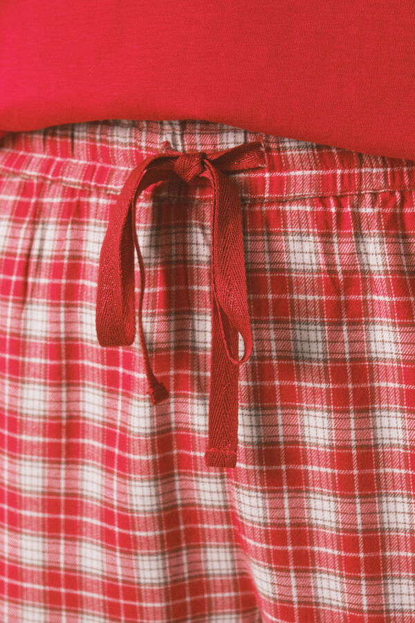 Women'secret Duga pidžama od 100% pamuka sa kariranim print Snupija Crvena