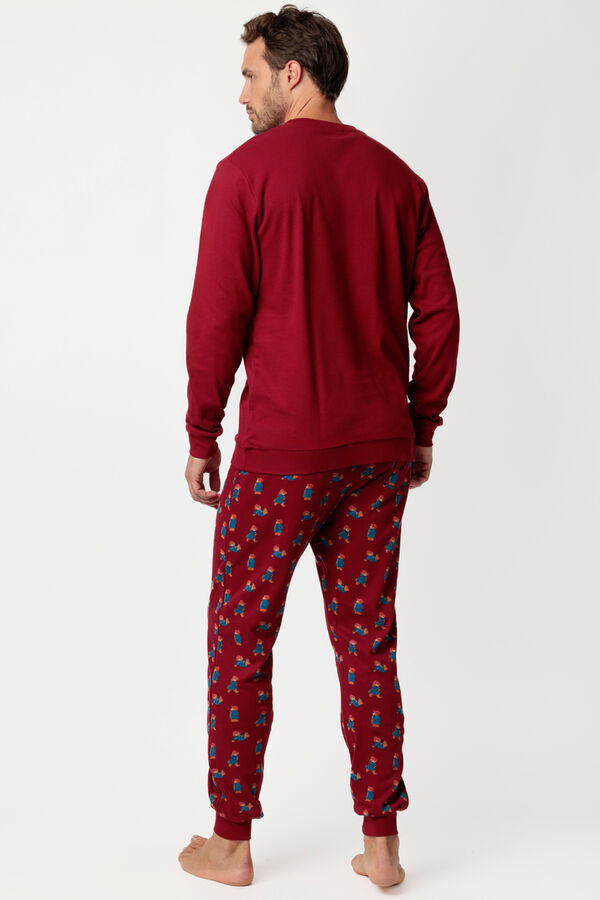 Admas Pijama largo Paddington 100% algod&oacute;n para hombre burdeos