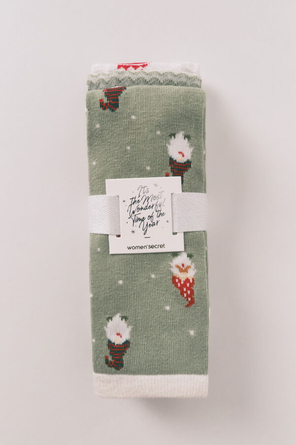 Women'secret Paket od 3 duge pamučne čarape sa patuljcima Zelena