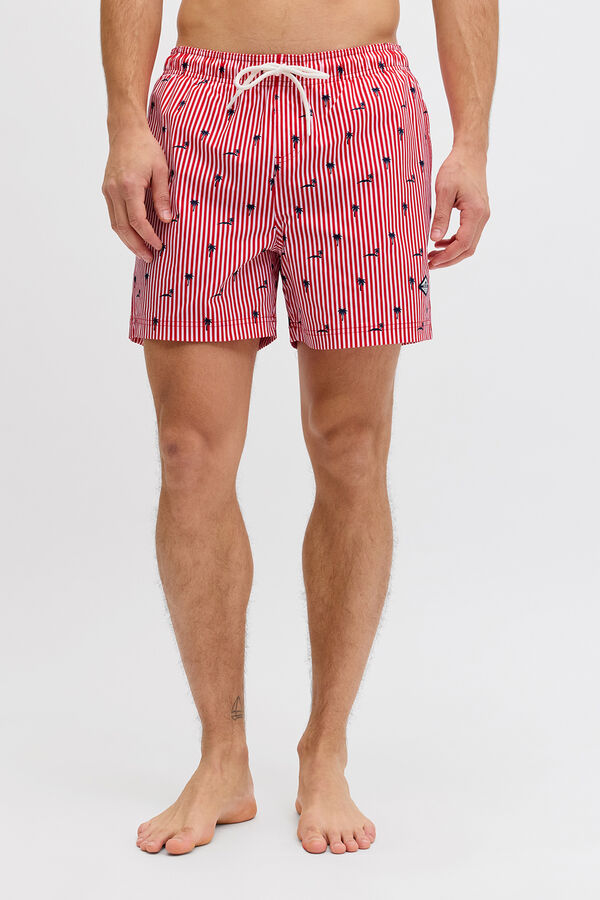 Jack & Jones Ba&ntilde;ador estampado rayas logo rojo