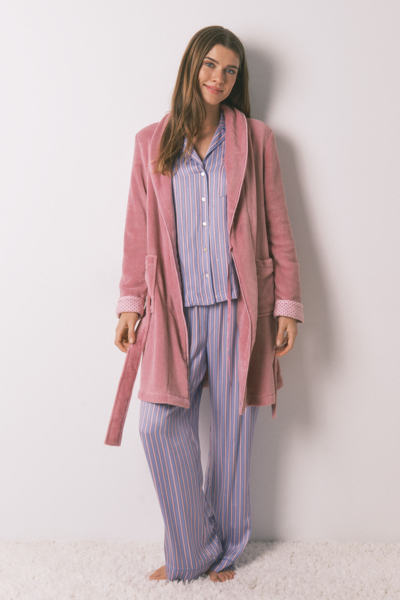 Women'secret Roze flis midi kućni ogrtač