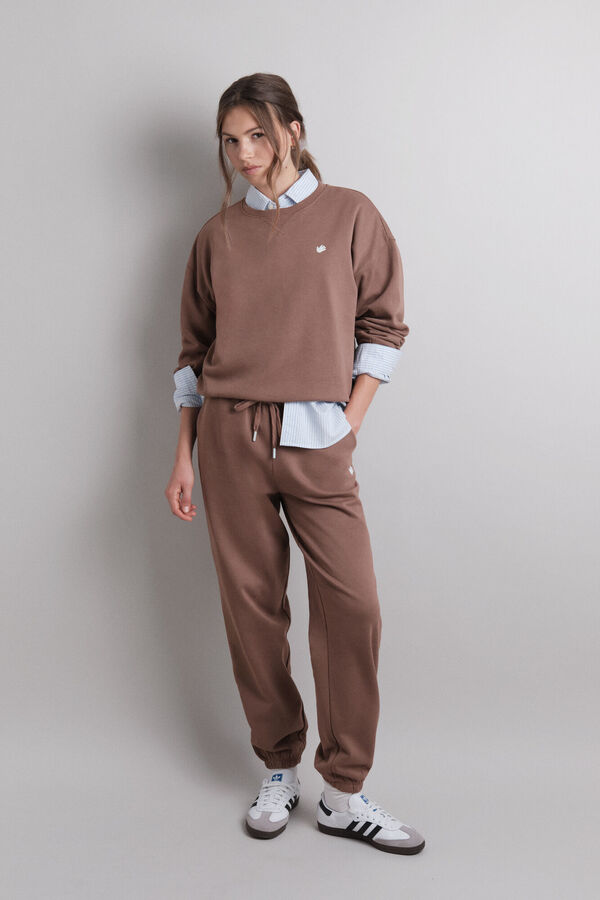 HI&BYE Smeđe pamučne pli&scaron;ane jogger pantalone  Braon