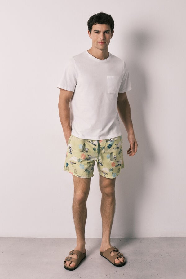 Women'secret Mu&scaron;ki kupaći kostim sa tropskim Snoopy printom Zelena