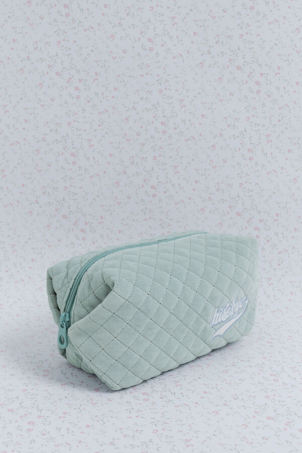 HI&BYE Trousse de toilette en velours vert avec logo brod&eacute; vert