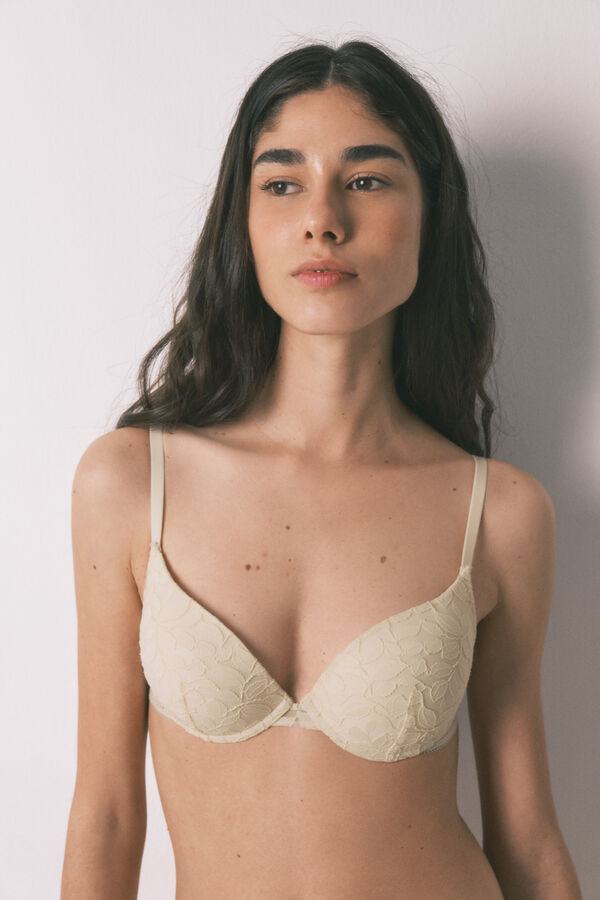 Women'secret GORGEOUS bež čipkasti push-up grudnjak Braon