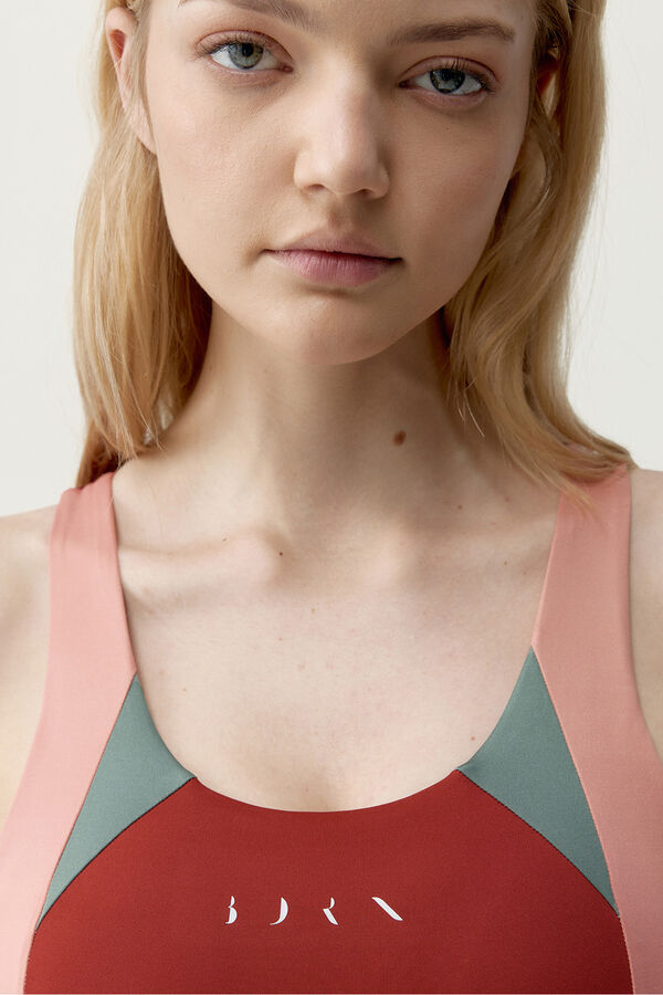 Born Living Yoga Haut de sport Darana rouge corail/vert imprim&eacute;