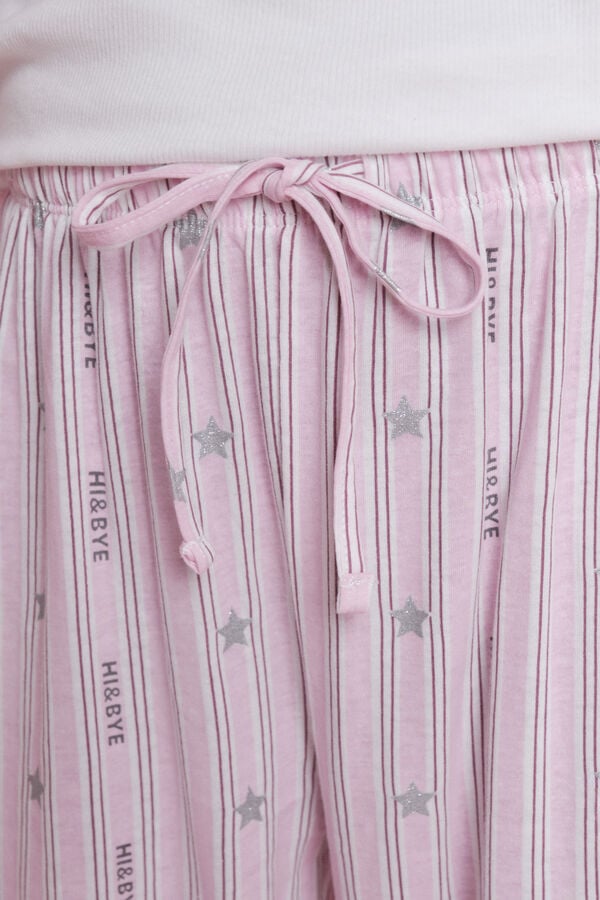 HI&BYE Duga pidžama sa belim pruge i logo  Bela