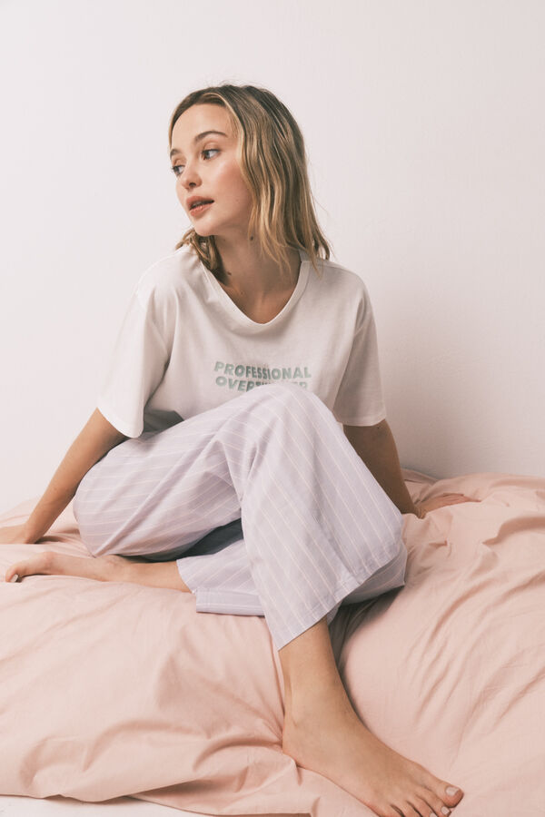 HI&BYE Plava 100% pamučna prugasta duga pidžama Bež