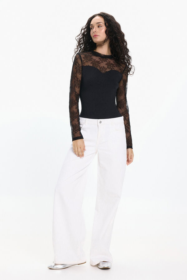 Pieces Body de renda preto