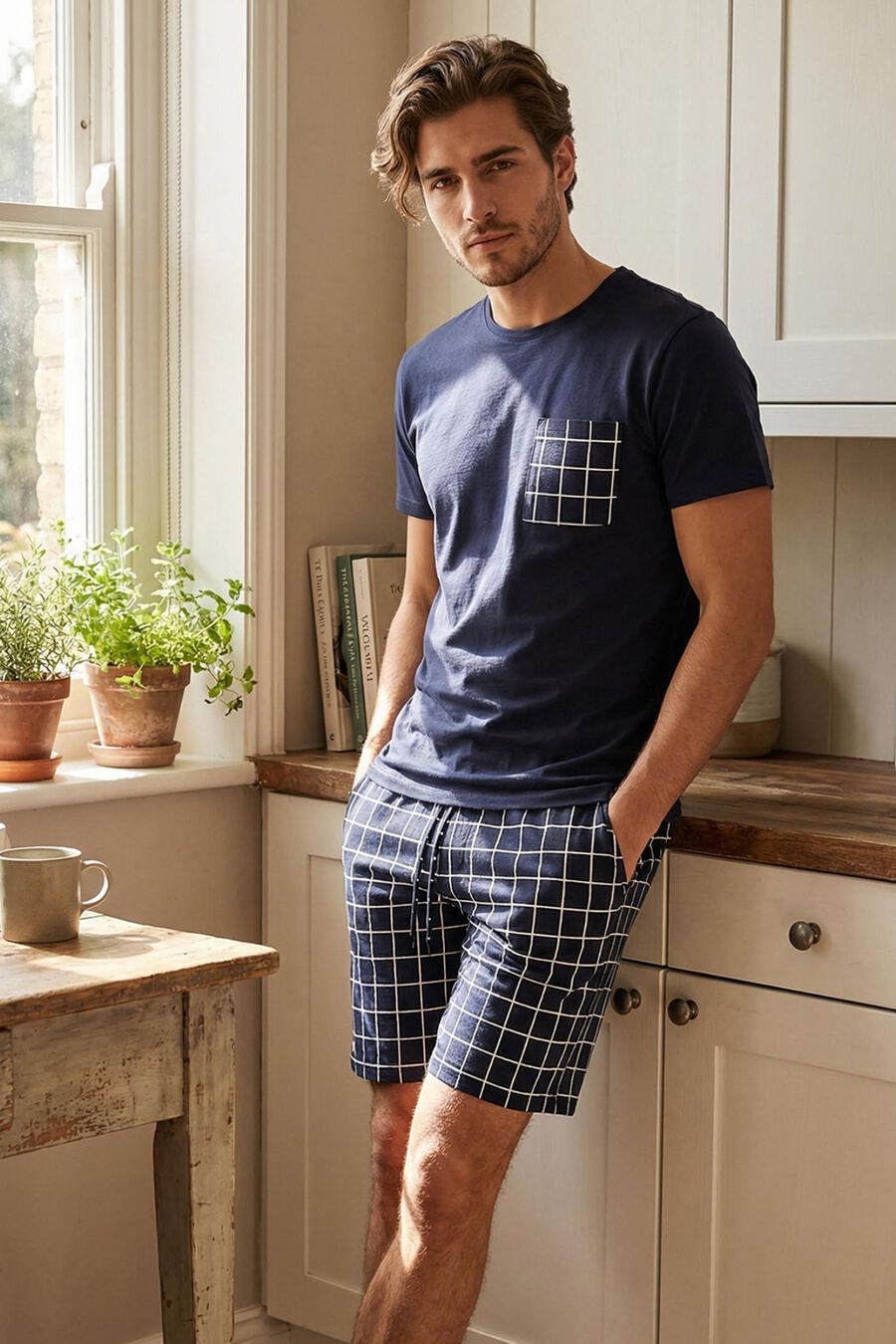 Conjunto de pijama corto cuadros