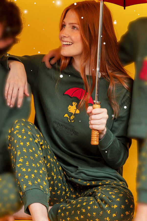 Admas Pijama largo Snoopy 100% algod&oacute;n para mujer verde