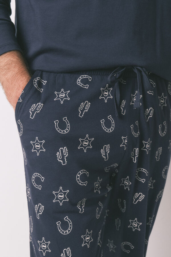 Women'secret Pijama largo 100% algod&oacute;n country azul azul