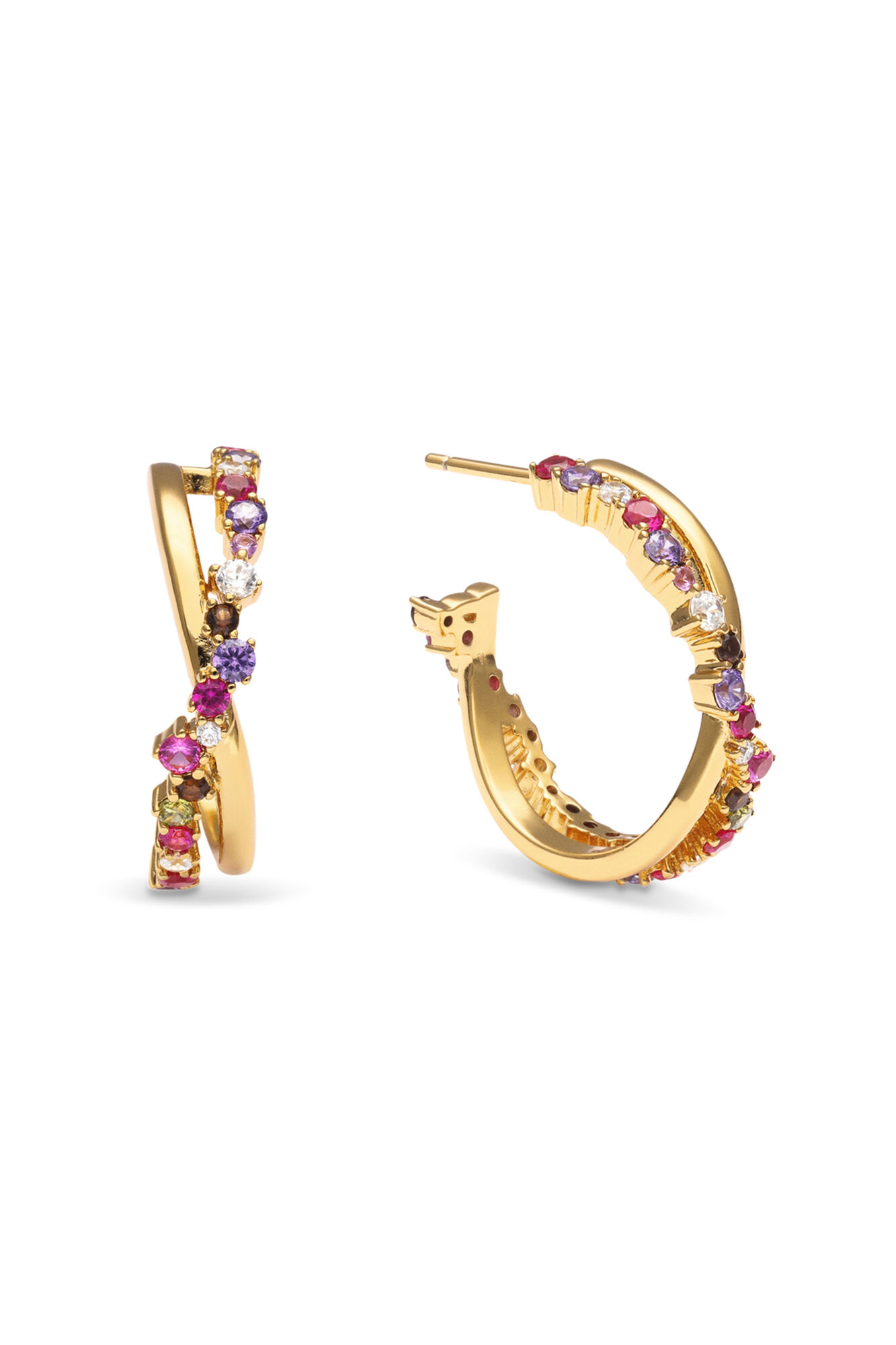 Singularu Pendientes Aro Estellar Cross Ba&ntilde;o Oro