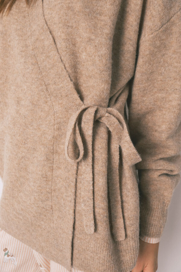 Women'secret Roze trikotažni jednobojan kratak kardigan Braon