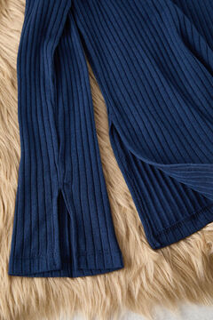 Trendyol Conjunto de pijama canelado azul marinho com detalhe de fechadura 