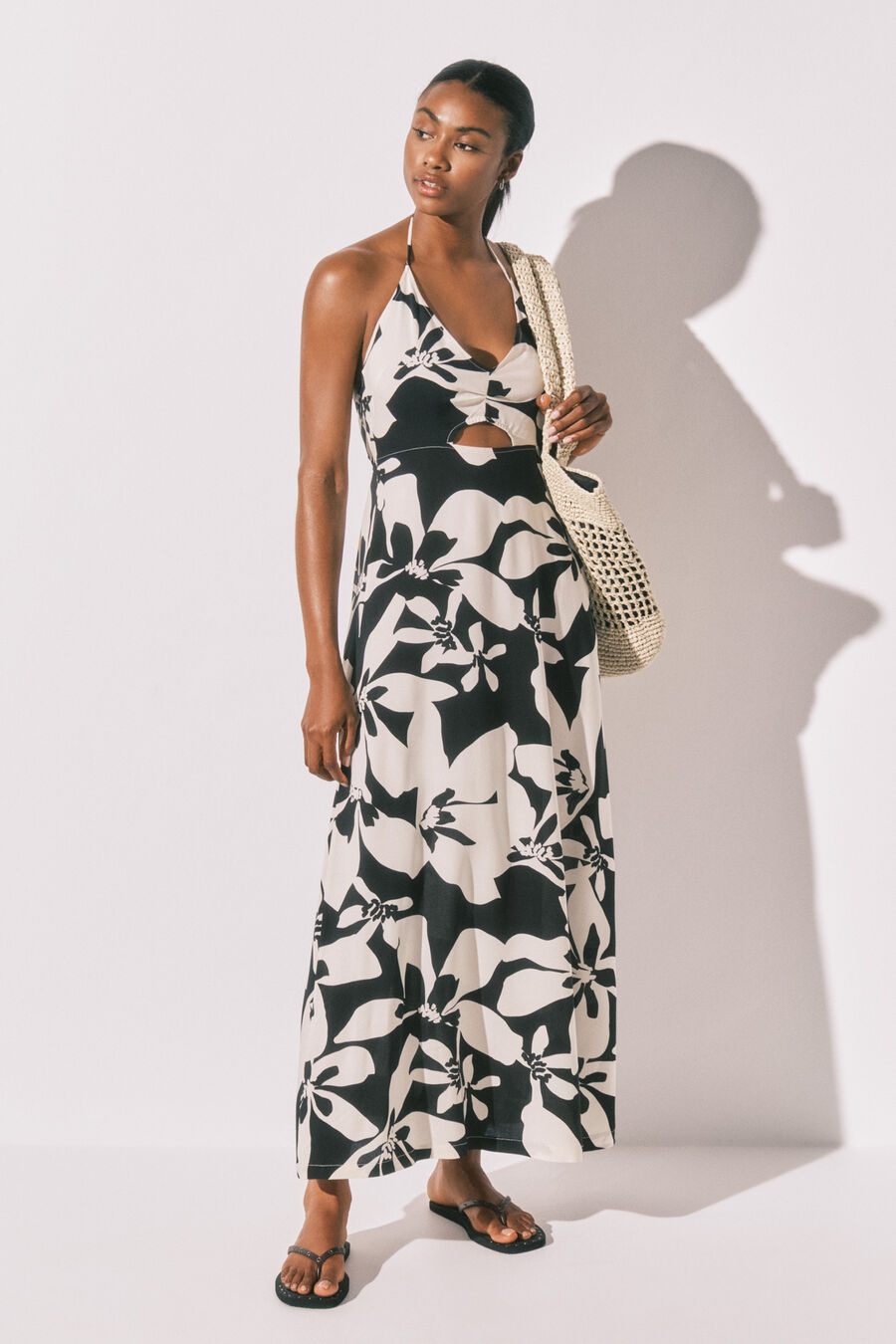 Vestido largo estampado floral b&w