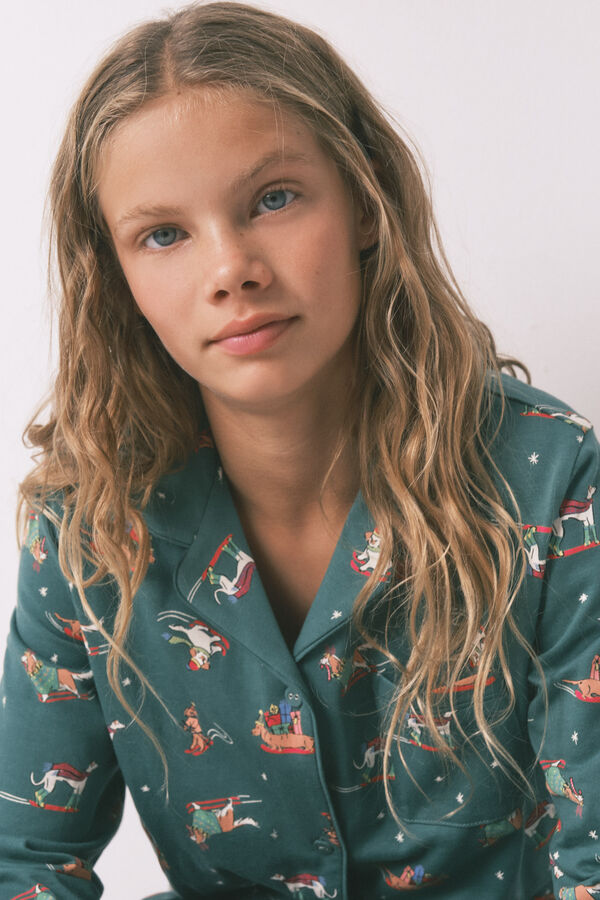 Women'secret Dečije pidžame sa &scaron;tencima od 100% pamuka Zelena
