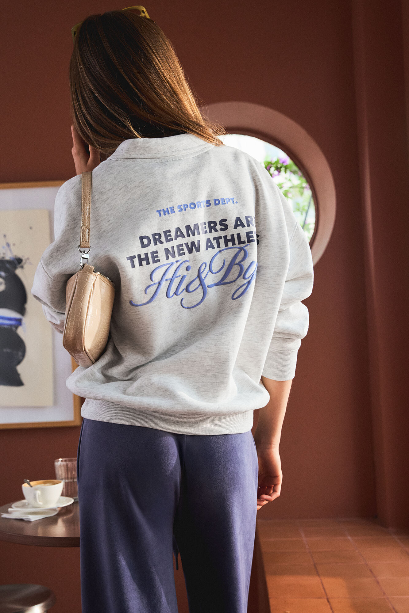 HI&BYE Sudadera polo felpa gris oscuro