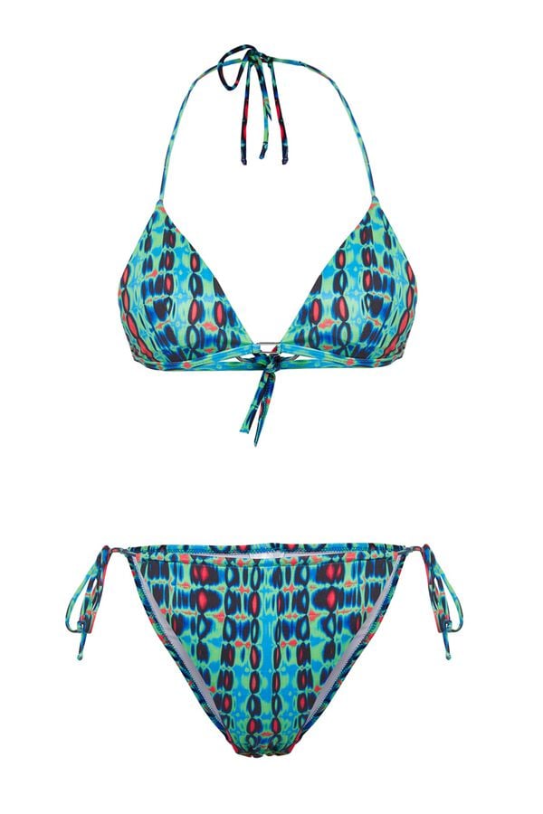 Trendyol Conjunto de bikini triangular tie-dye estampado