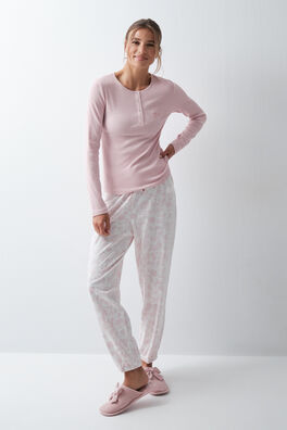 Pijama largo algodón flores rosa
