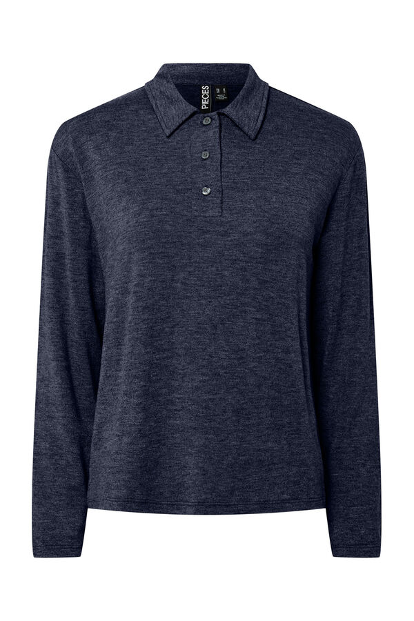Pieces Camisola malha estilo polo para mulher azul