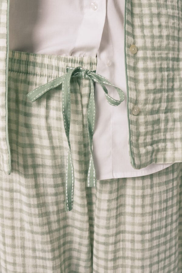 Women'secret 100% pamučna karirana duga ko&scaron;ulja pidžama Zelena