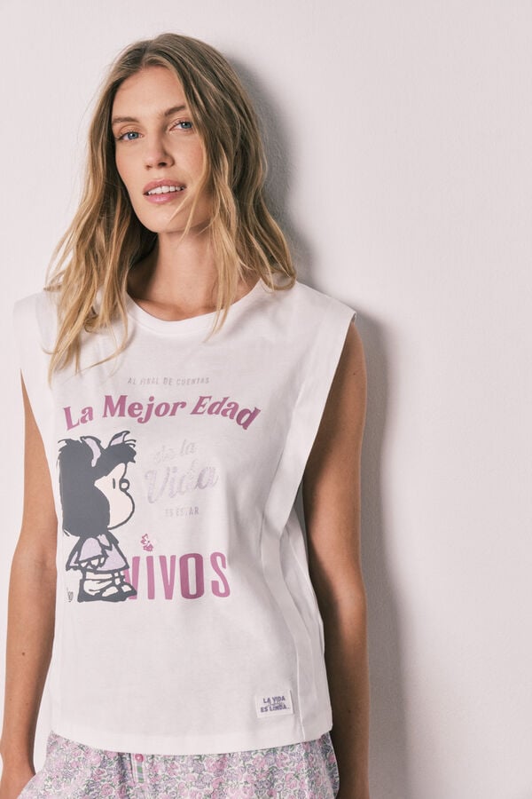 Women'secret Pijama curto em algod&atilde;o Mafalda bege