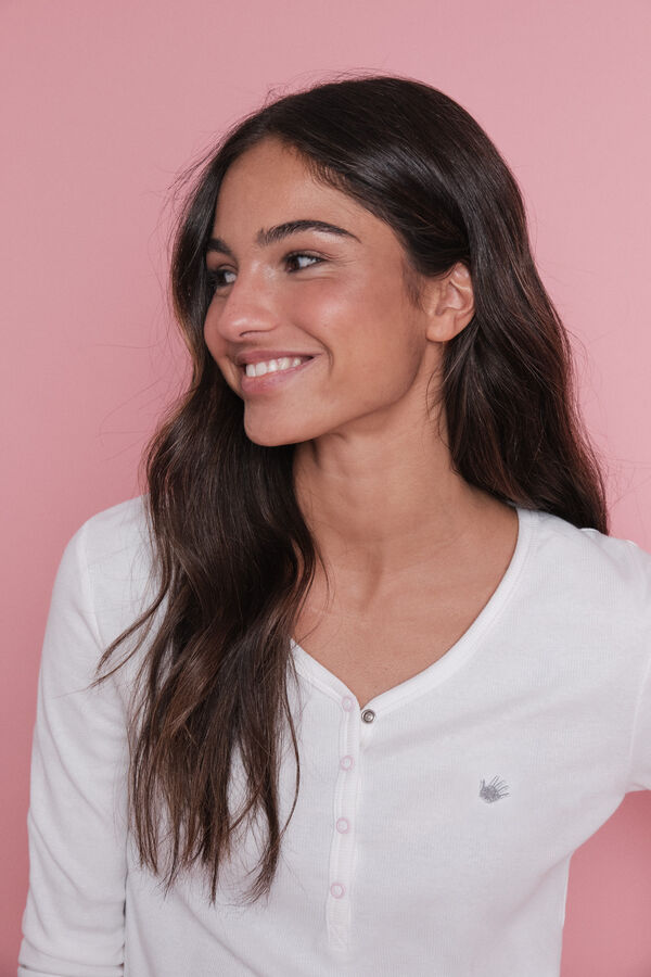 HI&BYE Duga pidžama sa belim pruge i logo  Bela