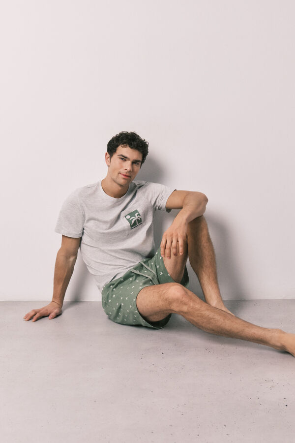 Women'secret Pamučna mu&scaron;ka kratka pidžama sa printom palmi Siva