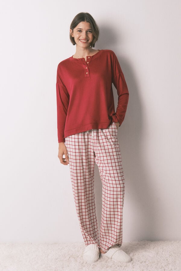 Women'secret Crvena majica dugog rukava i imitacijom antilopa Crvena