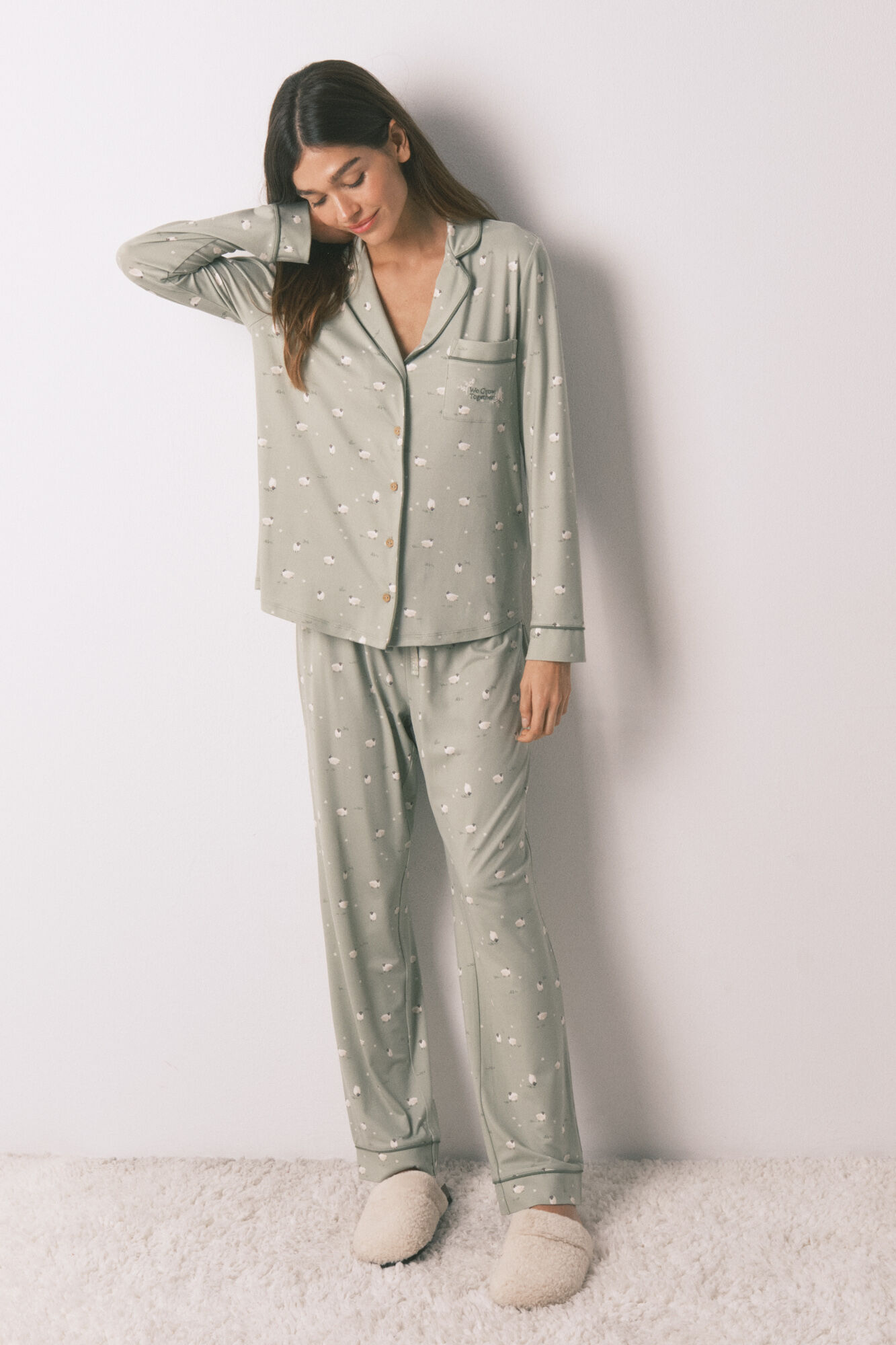 Women'secret Pijama largo camisero ovejas