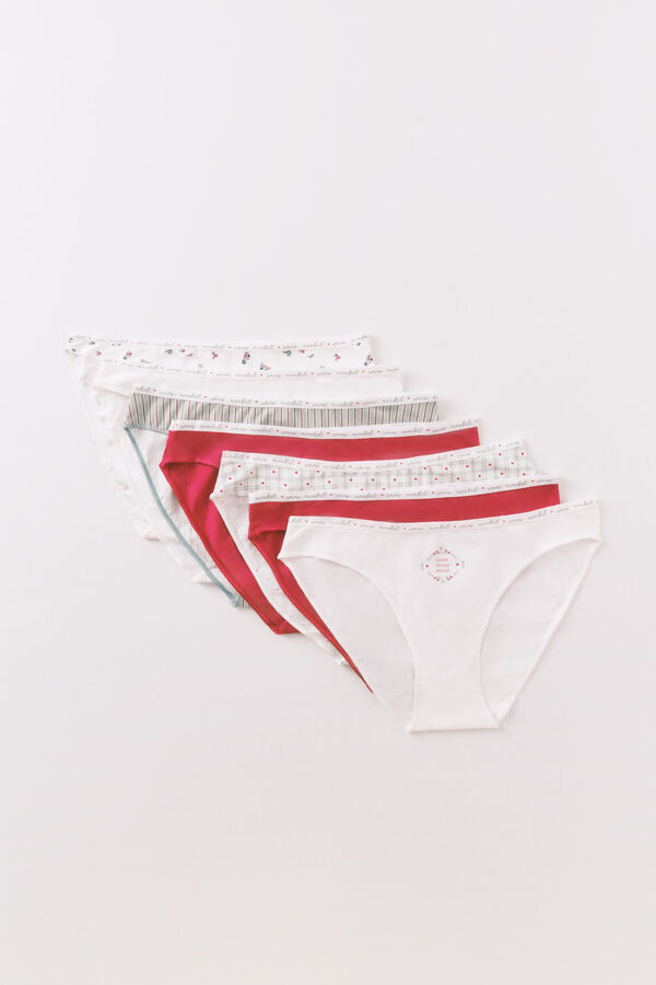 Women'secret Paket od 7 klasičnih pamučnih gaće sa božićnim printom Bordo