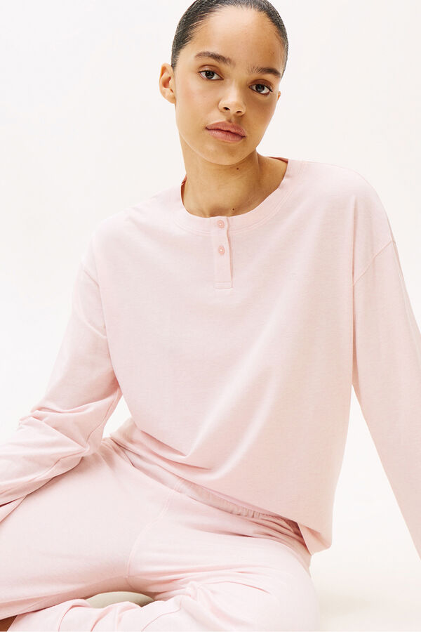 Tommy Jeans Conjunto de pijama modal de manga comprida rosa