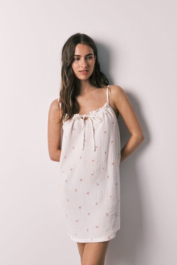 Women'secret Beli pamučni kratki camis&oacute;n sa bretelama Bež