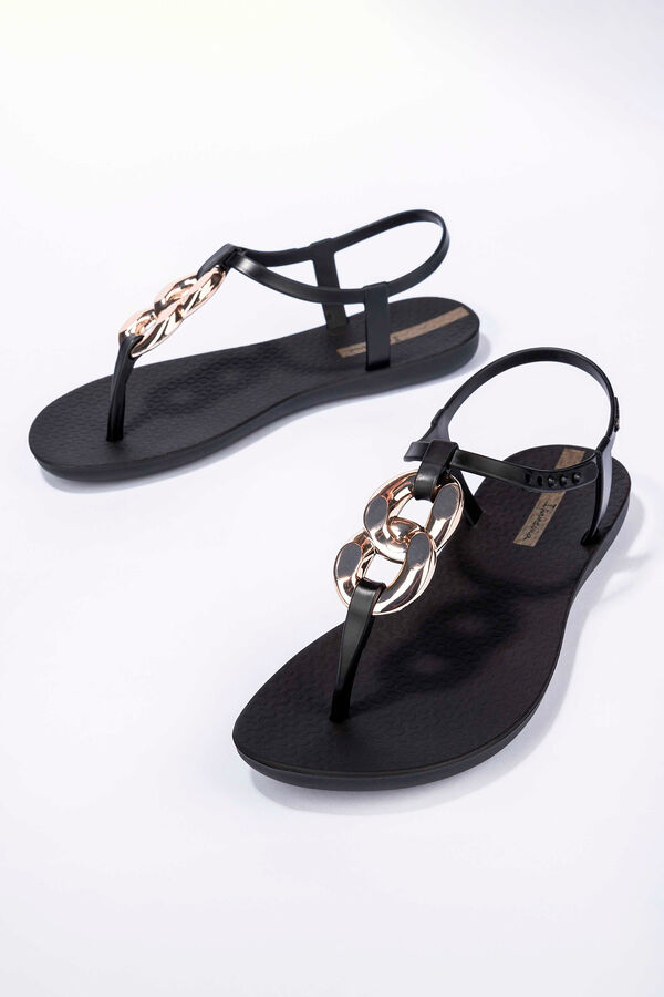 Ipanema Sand&aacute;lia de tiras em T com corrente preto