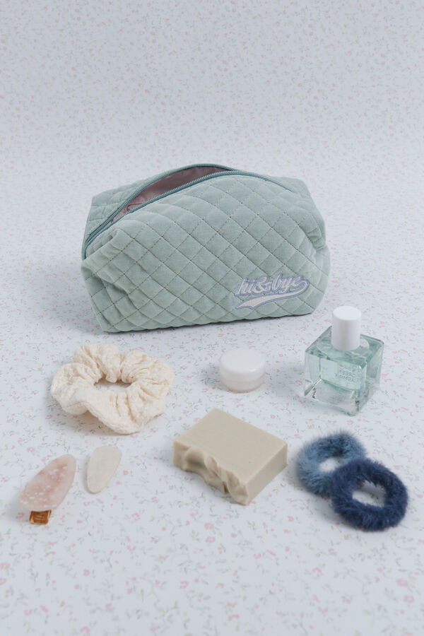 HI&BYE Trousse de toilette en velours vert avec logo brod&eacute; vert