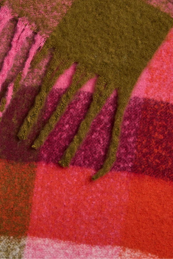 Pieces Cachecol longo b&aacute;sico xadrez franjas rosa