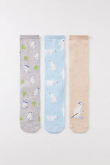 Women'secret Pack of 3 polar bear high socks printed