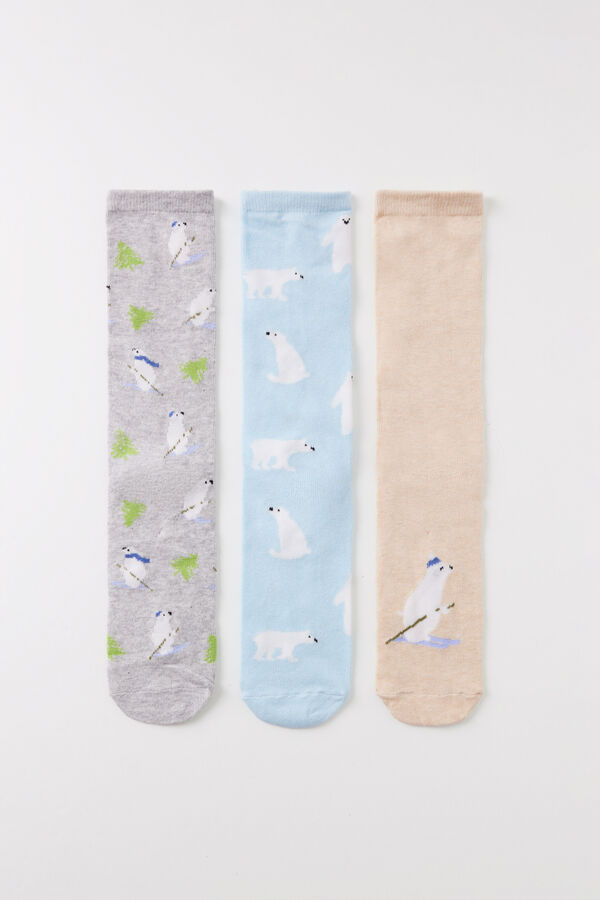 Women'secret Pack of 3 polar bear high socks printed