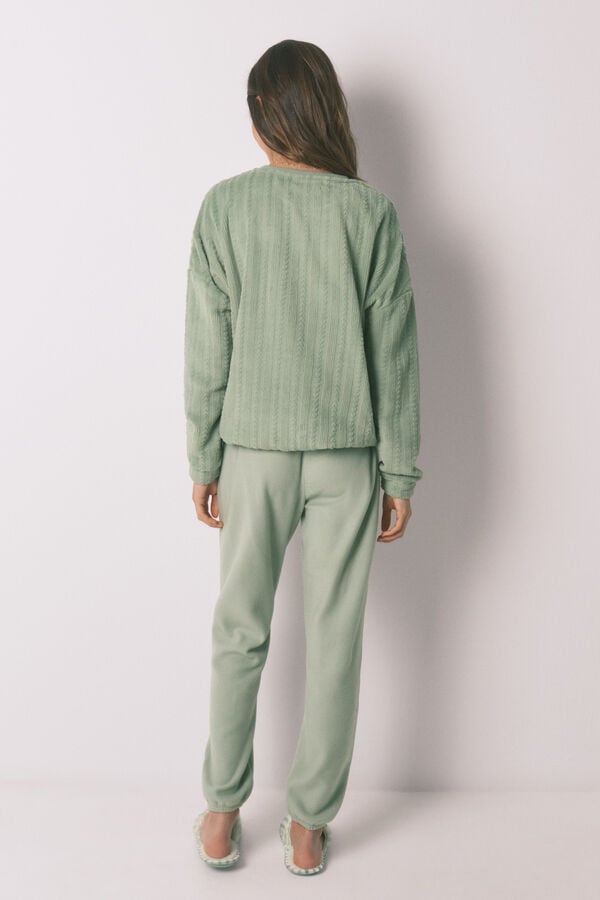 Women'secret Zelena flisana duga pidžama Zelena