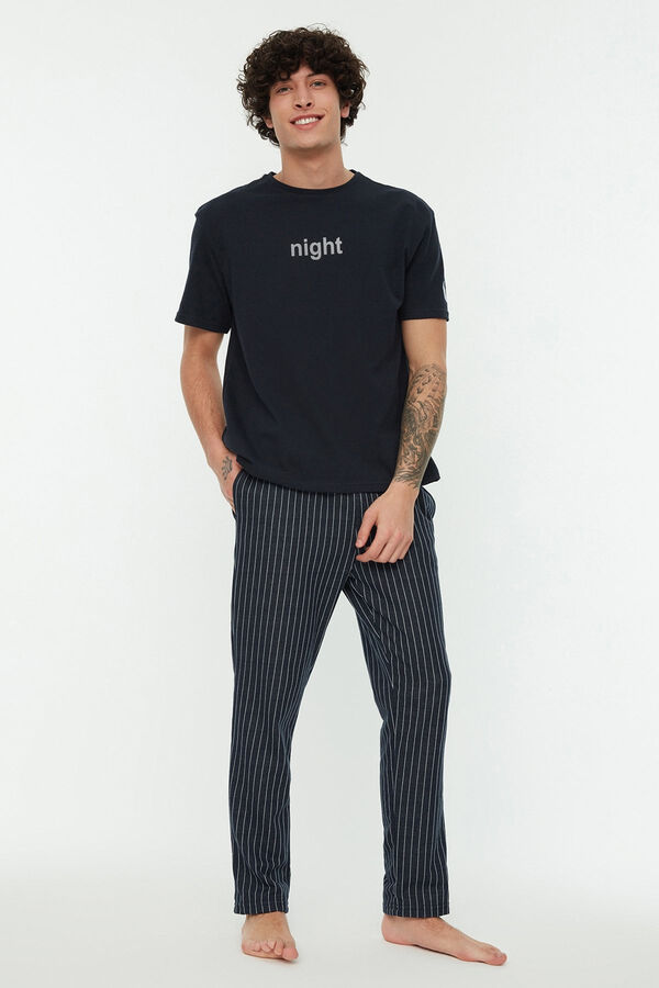 Trendyol Regular fit print pyjamas set in grey  bleu