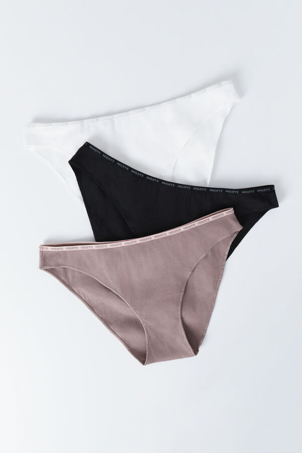 HI&BYE 3 darabos klasszikus női alsók csomag fehér, fekete és barna színben nyomtatás