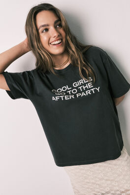 Camiseta manga corta algodón negro lavado