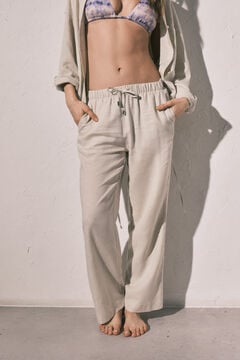Women'secret Bele dugačke pantalone od lana