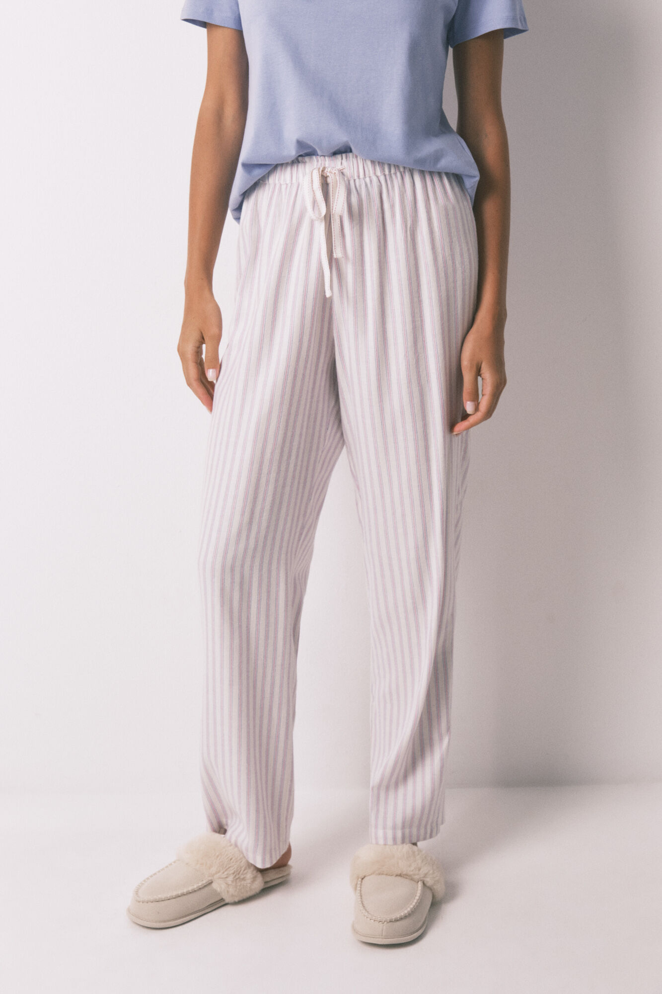 Women'secret Duge flanelske pantalone sa raznobojni pruge printom