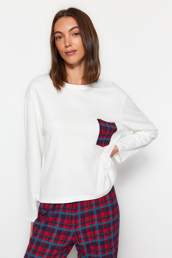 Trendyol Conjunto de pijama aos quadrados branco