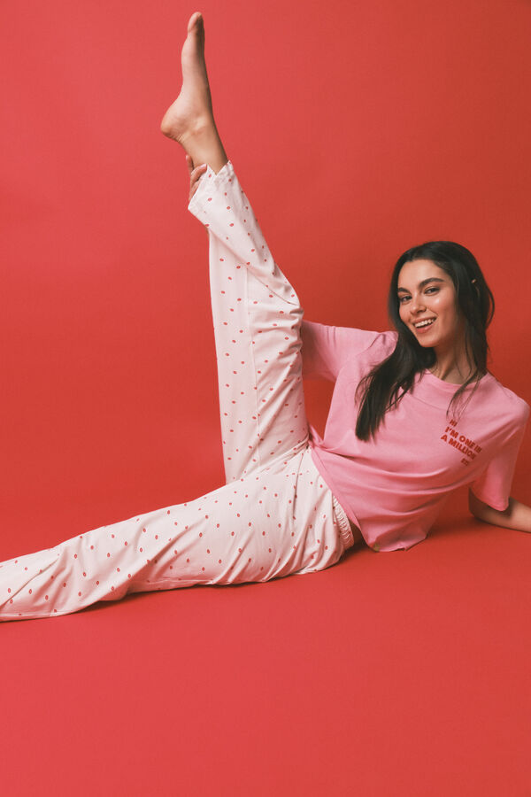 HI&BYE Roze 100% pamučna duga pidžama sa printom Roze