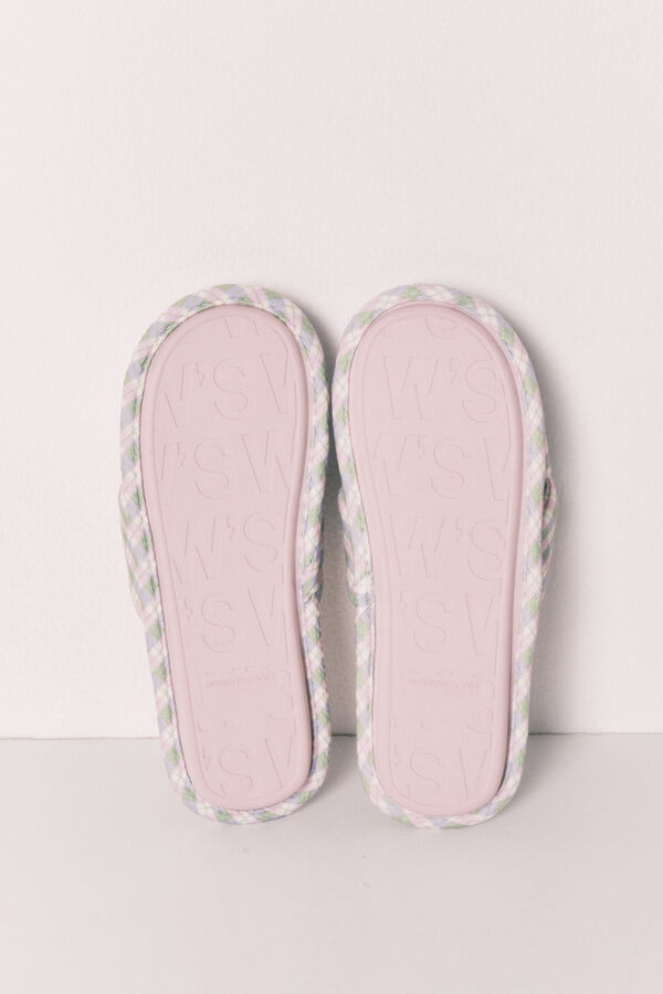 Women'secret Chinelos de quarto com n&oacute; aos quadrados rosa