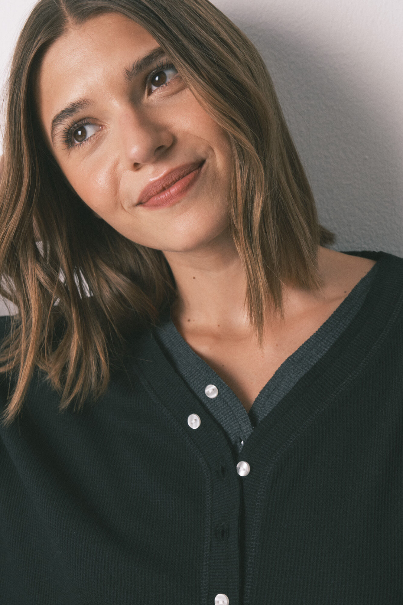 Women'secret Crna majica dugi rukav sa vafl uzorkom